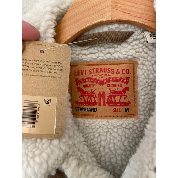 Levi's Sherpa Trucker Jacket Fleece Lined Warm Brown Coat Size M - Picture 3 of 6